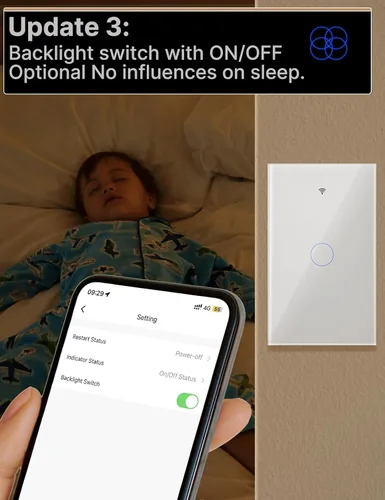 Miniatura 6 de Interruptor inteligente MOES Matter táctil de pared, interruptor de pared Wi-Fi con panel de vidrio, requiere cable neutro, un solo polo, 2.4GHz