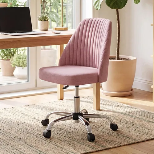 Miniatura 9 de DUMOS Silla de oficina, cómoda silla de escritorio giratoria con ruedas, asiento ancho, sin brazos, altura ajustable, sillas de computadora