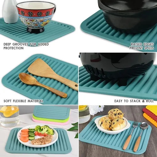 Miniatura 4 de Salvamanteles de silicona para platos y ollas, encimera, almohadillas calientes de mesa, soporte para cucharas, juego de 2 alfombrillas de secado L