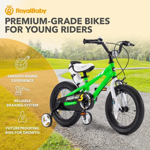 Miniatura 9 de RoyalBaby Freestyle - Bicicleta con frenos de 2 manijas para niños y niñas, bicicleta de 14 pulgadas con ruedas de entrenamiento para niños pequeños