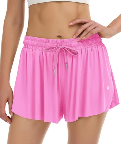 Pantalones cortos atléticos fluidos 2 en 1 para mujer, para correr, yoga, entrenamiento, motociclista con bolsillo en verano