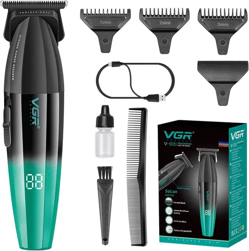 Miniatura 8 de VGR Cortadora de pelo profesional 906 Fresh Fade, 9000 rpm sin huecos para hombres, cortadora de pelo inalámbrica DLC T-Blade para barberos