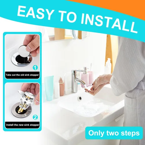 Miniatura 5 de Paquete de 2 tapones universales para lavabo de baño, tapón de drenaje desplegable para lavabo, filtro de drenaje para lavabo de 1.06 a 1.61