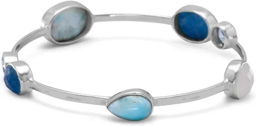 Miniatura 2 de Larimar, topacio azul, aguamarina teñida, piedra lunar arcoíris pulsera, Gema, larimar aguamarina