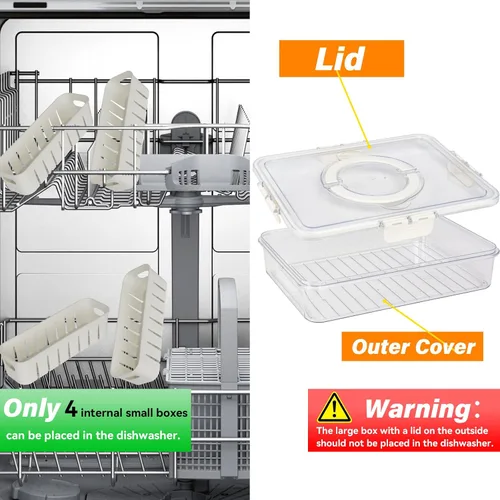Miniatura 2 de Contenedores portátiles de almacenamiento de frutas para refrigerador, contenedor de caja de aperitivos de 4 compartimentos, bandeja dividida sin