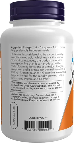 Miniatura 2 de Now - Suplemento alimenticio de L-Glutamina, 500 mg, aminoácido, transporta nitrógeno, 120 cápsulas veganas, color blanco