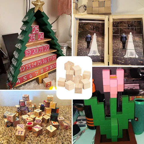 Miniatura 6 de 500 paquetes de bloques de madera para manualidades, cubos de madera de pino de 0.8 pulgadas, cubos de madera de 2 x 2 x 2 cm para pintar, sellar