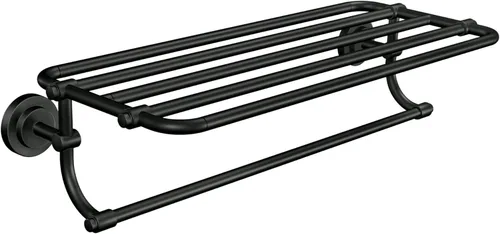 Moen DN0794BL Iso - Estante de baño estilo hotel de 24 pulgadas de ancho con barra de toalla, color negro mate Mate negro