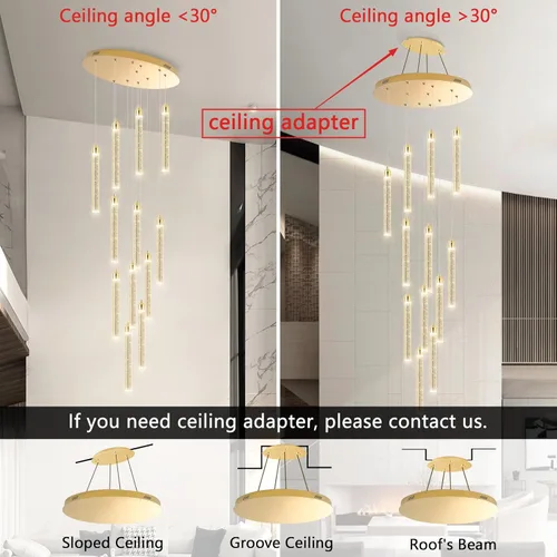 Miniatura 4 de Candelabro LED regulable de 12 luces para entrada, montaje empotrado, lámpara colgante de techo, candelabros de cristal para sala de estar, Dorado