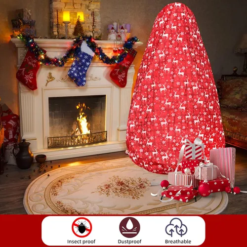 Miniatura 5 de Onesing Bolsa de almacenamiento para árbol de Navidad de 9 x 6 pies, cubierta roja para árbol de Navidad a prueba de polvo para almacenamiento