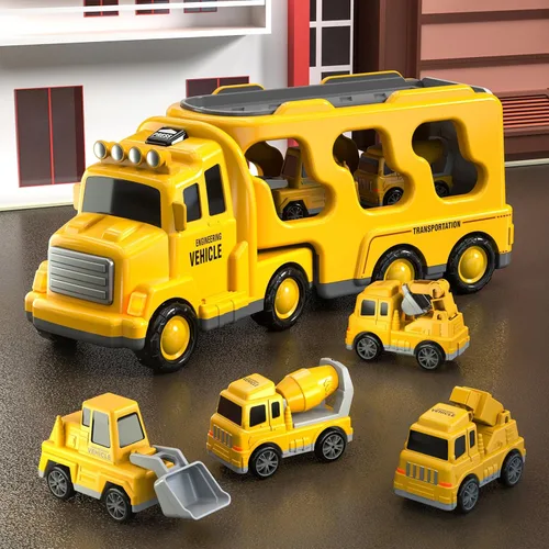 Miniatura 7 de Beby Buty Camiones de Construcción 5 en 1 para Niños de 3-5 años, Juguetes de Coches y Camiones para Niños Pequeños con Luz y Sonido, Incluye Grúa