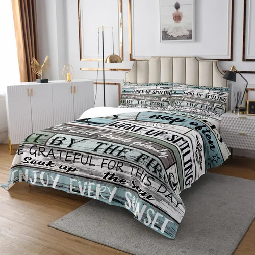 Miniatura 3 de Feelyou Juego de colcha de casa de lago, tamaño King, rústico, con diseño de lago y reglas del lago, colección de ropa de cama retro con tablones