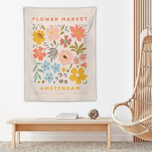 Miniatura 5 de Chordity Tapiz para colgar en la pared, diseño botánico danés de flores, para decoración del hogar, sala de estar, dormitorio universitario