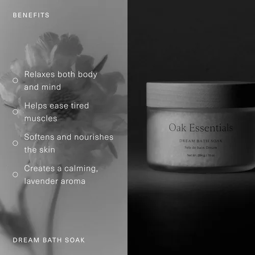 Miniatura 3 de Oak Essentials Dream Bath Soak, sales de baño de magnesio con sal marina europea, aceites de lavanda, manzanilla y geranio, remojo restaurador