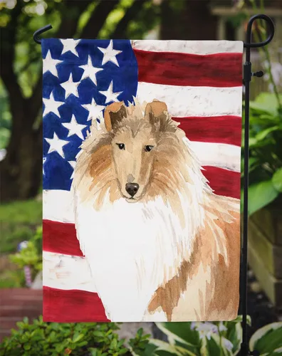 Miniatura 3 de Caroline's Treasures CK1719GF - Bandera patriótica de Estados Unidos Rough Collie para jardín, bandera decorativa para patio exterior, patio
