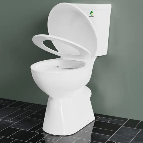 SUPERFLO Inodoro alto redondo de 19 pulgadas de alto con trampa en forma de P, inodoro de descarga trasera con doble descarga, inodoro de baño