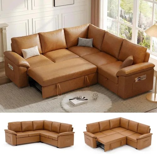 Miniatura 21 de Sofá Seccional Modular de 85 Pulgadas con Cama Extraíble, Sofá Cama Seccional en Forma de L de 5 Asientos con Almacenamiento, Sofás Seccionales