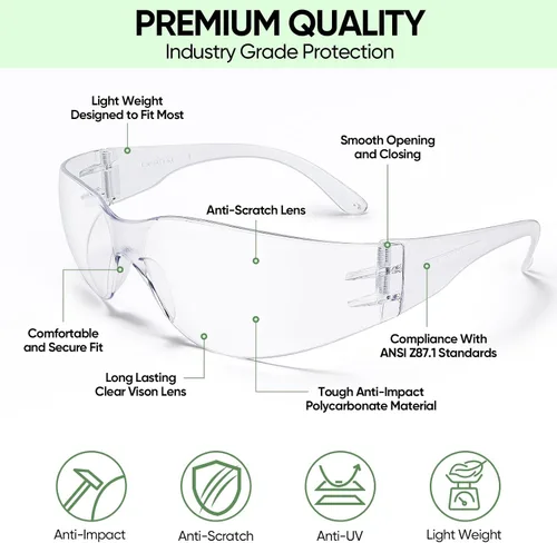 Miniatura 7 de TICONN Gafas de seguridad transparentes para hombres, gafas protectoras resistentes a los arañazos y impactos, cumplen con la norma ANSI Z87.1