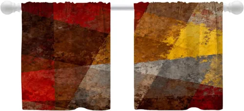 Miniatura 207 de Shrahala Beige and Orange Abstract Art Brushstrokes Blackout Curtain Tiers, Abstract Oil Paint Kitchen Valance Light Blocking Tier Drapes with Rod