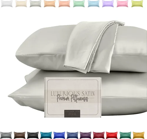 Miniatura 18 de Elegant Comfort Juego de 2 fundas de almohada de satén sedosas y lujosas para una piel y cabello más saludables, cierre con cremallera oculta