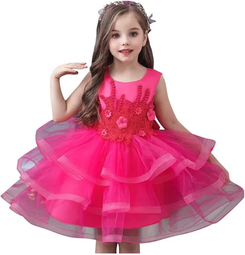Vestido de tul con flores para niñas pequeñas, vestido formal de fiesta de cumpleaños, vestido de fiesta de lentejuelas para desfiles, vestido tutú