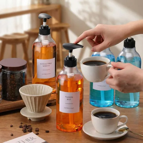 Miniatura 6 de Juego de 9 dispensadores de jarabe de café de 25.4 onzas / 25.4 fl oz, dispensador de jarabe de café de plástico, botella dispensadora de botella