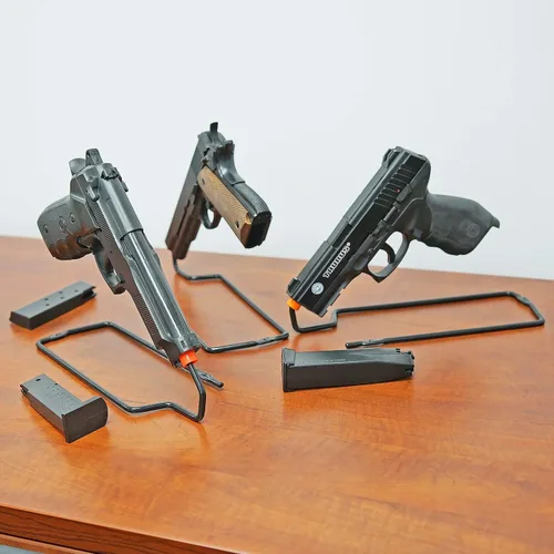 Miniatura 6 de BOOMSTICK Estante para pistola de 3 ranuras, acabado suave para pistola, ajuste universal para todas las pistolas, calibre de cuerpo ancho y magnum
