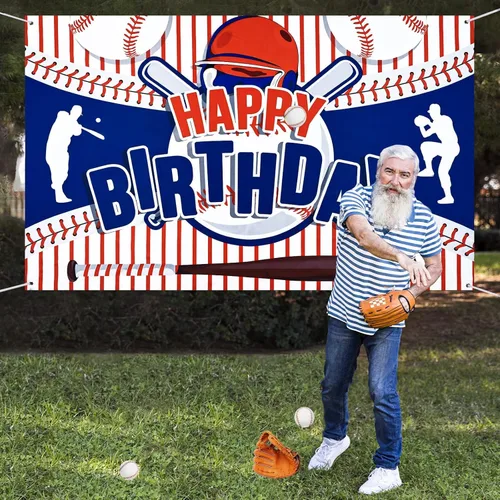 Miniatura 7 de Decoraciones de fiesta de béisbol con texto en inglés «Happy Birthday» para niños, adolescentes – Cartel grande con temática deportiva