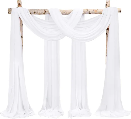 Cortinas de arco de boda, 8 paneles de 28" x 20 pies, cortinas de tela de gasa blanca para ceremonia y recepción Blanco