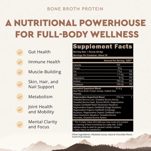 Miniatura 2 de Ancestral Supplements Polvo de Proteína Alimentado con Pasto, Chocolate, Basado en Caldo de Hueso de Vaca con Órganos de Vaca y Hongos Orgánicos
