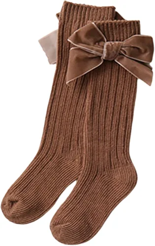 Miniatura 4 de Calcetines altos hasta la rodilla con lazos, tubo largo con volantes, medias de uniforme para bebés, calcetines de punto acanalados