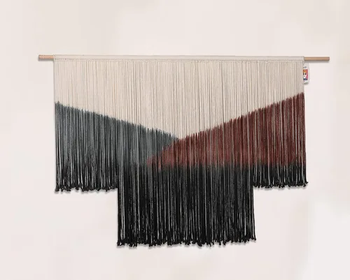 Miniatura 6 de Flber Tapiz de macramé para colgar en la pared, diseño geométrico de teñido anudado negro, decoración de pared bohemia para el hogar, 59 pulgadas