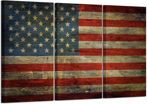 KREATIVE ARTS - 3 paneles retro de la bandera de Estados Unidos, arte de pared con símbolo de la nación honrada, cuadro enmarcado y estirado de la