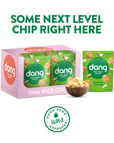 Miniatura 2 de Dang Chips de arroz tailandés Coconut Crunch Paquete de 12 Crujientes de arroz veganos, sin gluten, sin OMG, aperitivos saludables hechos