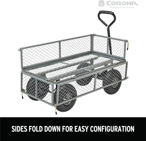 Miniatura 5 de Corona Carro de metal para paisajismo, capacidad de 400 libras, lados plegables, neumáticos de 10 pulgadas para patio, jardinería, corteza