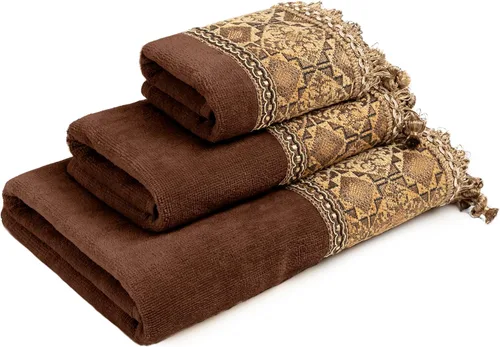 Sherry Kline Agrabah - Juego de toallas de baño decorativas de 3 piezas, tela jacquard con trenza Gimp y flecos de cebolla, incluye 1 toalla de