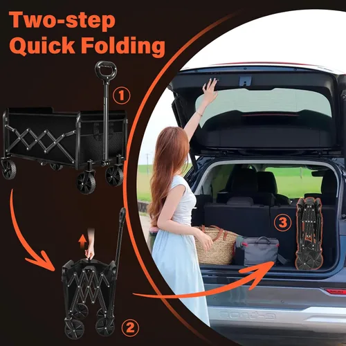 Miniatura 5 de Carritos con ruedas plegables colapsables: vagón de compras plegable de 360LBS portátil de alta resistencia para compras y camping - Vagón