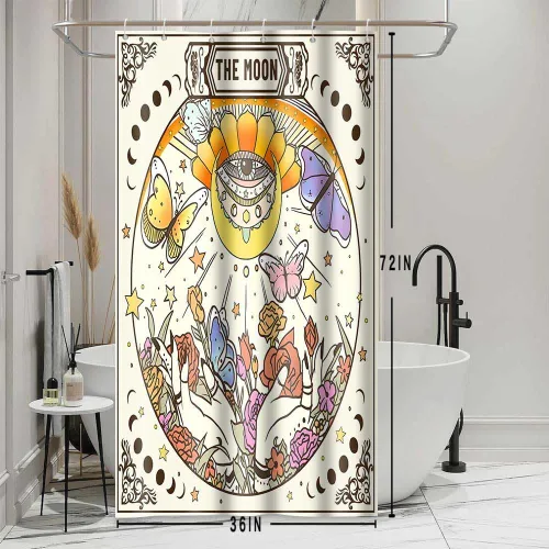Miniatura 3 de YLOKTP0330 - Cortina de ducha de tarot, 36 x 72 pulgadas, diseño floral retro de ojo malvado, cortinas de baño, sol, luna, estrella, ouija, manos