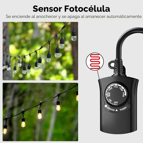 Miniatura 2 de HBN Temporizador de luz exterior impermeable, resistente a la intemperie, sensor de luz de atardecer a amanecer, temporizador de cuenta regresiva