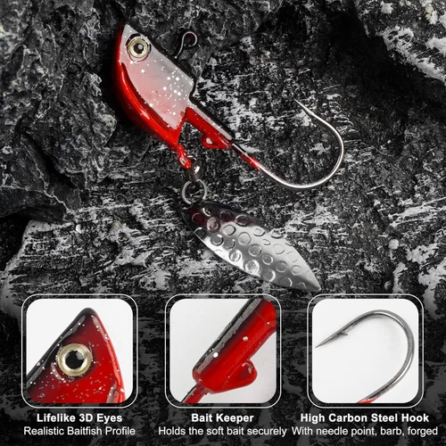 Miniatura 3 de OROOTL Underspin Jig Heads with Spinner Blades, 12pcs Swimbait Fishing Lure Jig Heads Bladed Swim Jigs for Saltwater Freshwater Fishing 1/4oz 3/8oz