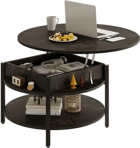Miniatura 9 de FABATO Mesa de Centro Redonda con Tapa Elevable con Almacenamiento y Compartimento Oculto, 26.77'' Mesa de Centro Estilo Granja para Sala de Estar