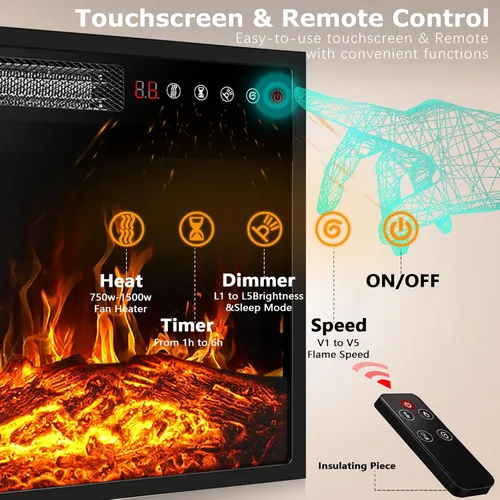 Miniatura 6 de PUKAMI Soporte de TV con chimenea de 18 pulgadas para sala de estar, centro de entretenimiento de 58 pulgadas con luces para las patas, gabinete