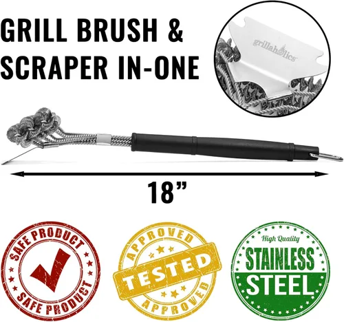 Miniatura 3 de Cepillo de parrilla Grillaholics para parrilla al aire libre - Cepillo de barbacoa seguro sin cerdas con raspador incorporado – El accesorio