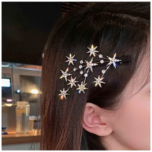 Miniatura 2 de Crystal Star - Pasador de pelo con diamantes de imitación, accesorio para el cabello de novia, tocado decorativo para mujeres y niñas (dorado)