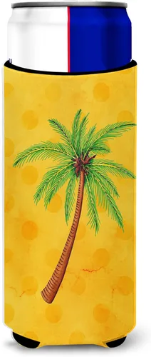 Caroline's Treasures BB8167MUK Palmera Amarillo Polkadot Ultra Hugger para latas delgadas, funda para enfriar latas amarillas, lavable a máquina,