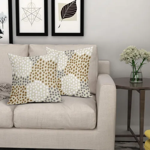 Miniatura 7 de Fundas de almohada marrón y blancas de 18 x 18 pulgadas, juego de 2 almohadas boho grises con lunares, fundas de almohada modernas estampadas
