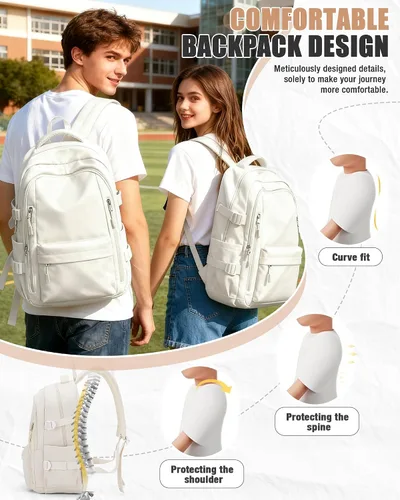 Miniatura 5 de BOXSAM Mochila ligera para mujer, mochila grande de viaje para laptop, mochila informal para la universidad, mochila para hombres, color beige