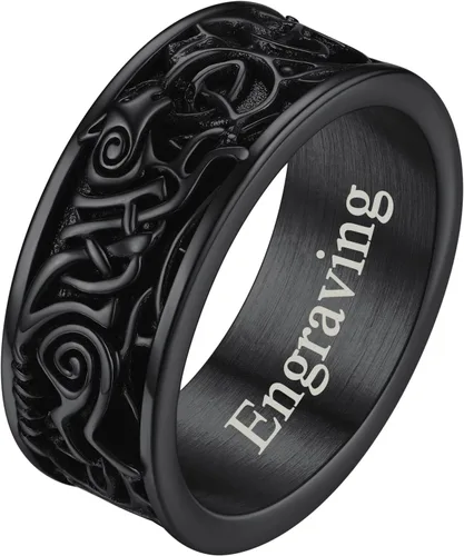 FaithHeart Anillos de sello de cabeza de lobo para hombres y mujeres, anillo vikingo nórdico de acero inoxidable, tamaño 7891011121314 personalizado