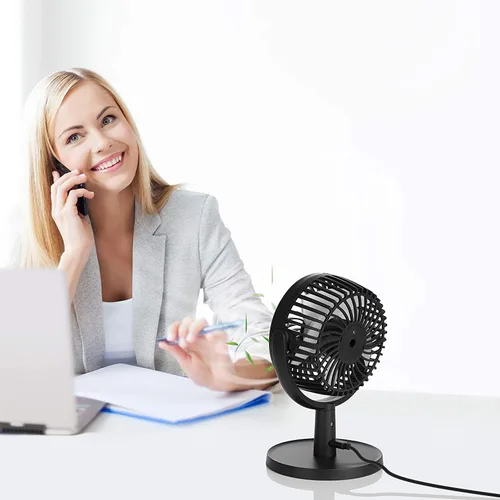 Miniatura 7 de Shinebella Ventilador de escritorio pequeño de 4 velocidades con fuerte flujo de aire, mini ventilador USB portátil personal, silencioso, rotación