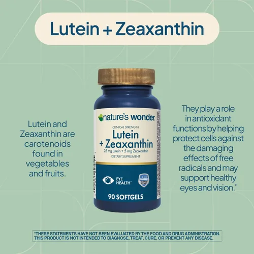Miniatura 4 de Nature's Wonder Luteína de fuerza clínica 25 mg con zeaxantina 5 mg cápsulas blandas para adultos, apoya la visión y la salud ocular, sin gluten